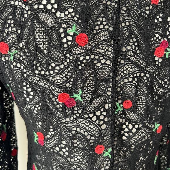 Free People Cherry Embroidered Black lace Top - Picture 4 of 6